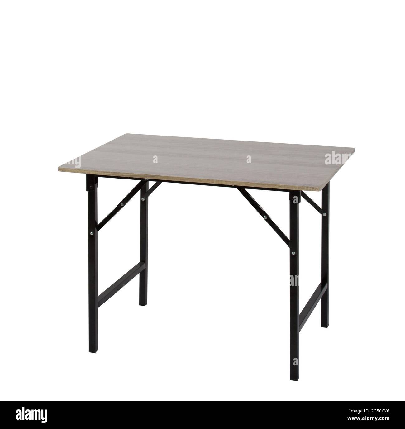 table en bois avec pieds métalliques isolés sur fond blanc Banque D'Images
