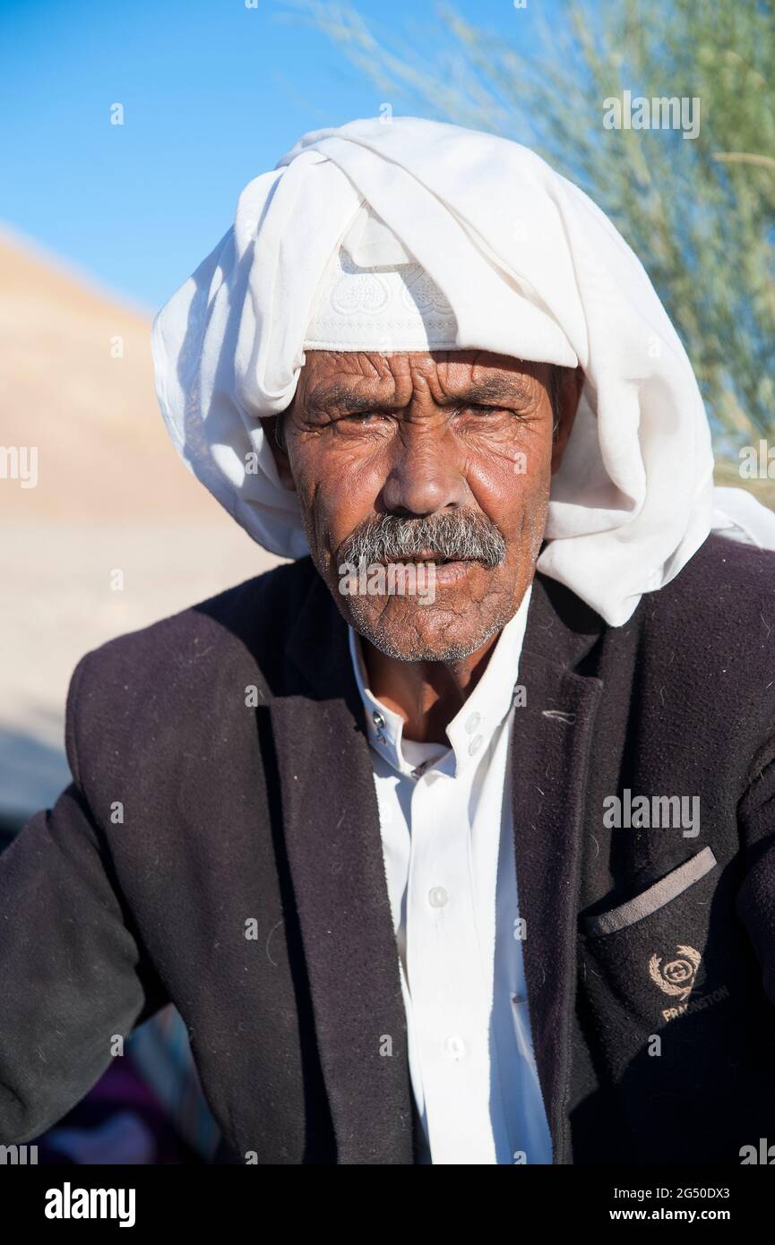 ÉGYPTE, SINAÏ : avec Bedouin Soliman Al Ashrab de la tribu Mzaina, 2 chameaux et 2 chiens me marchaient pendant quatre jours à travers le désert près de Banque D'Images