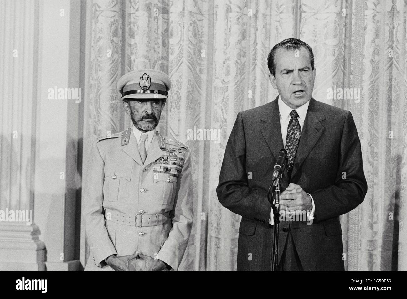 Photo d'époque de l'empereur d'Éthiopie Haile Selassie et du président américain Richard Nixon. ÉTATS-UNIS. 1er juillet 1969 Banque D'Images