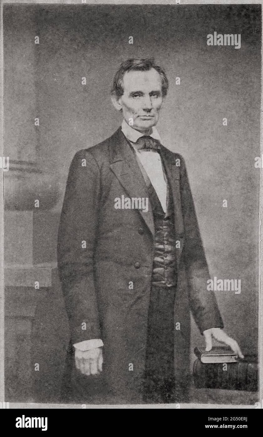 Photo d'époque du président Abraham Lincoln. Abraham Lincoln (1809 – 1865) était un homme d'État et un avocat américain qui a servi comme 16e président de la Banque D'Images