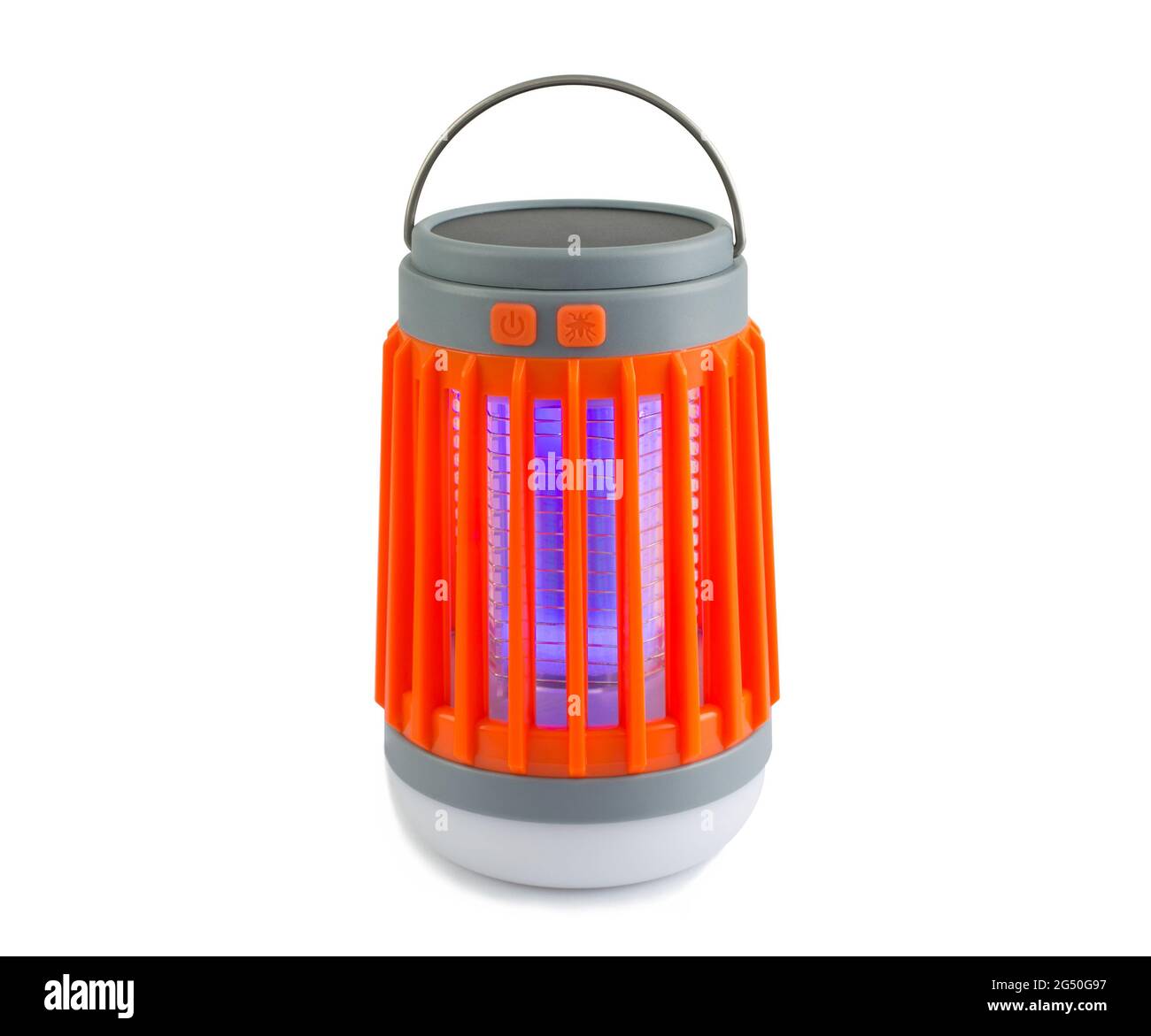 Moustique électrique et insecte killer avec lumière UV violette isolée sur fond blanc Banque D'Images