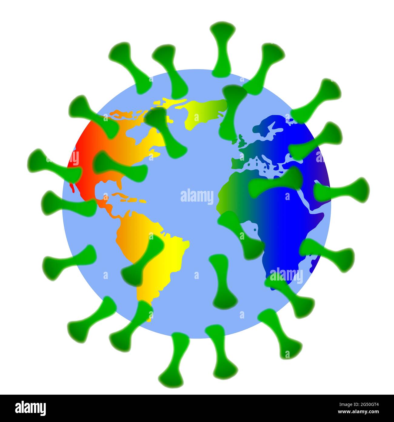 Corona Delta virus ilustration mit der Erde, in Regenbogen Farben - Zeichen für Toleranz und Gleichheit Banque D'Images