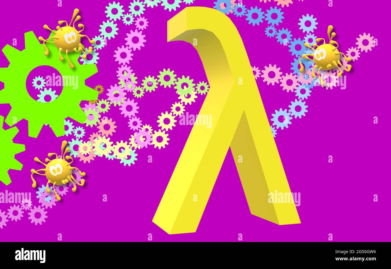 COVID-19 LAMBDA VARIANTE lignée C.37, pandémie menace. Crise mondiale de la santé. La 11e lettre de l'alphabet grec. Dessin simulé par un virus. Banque D'Images