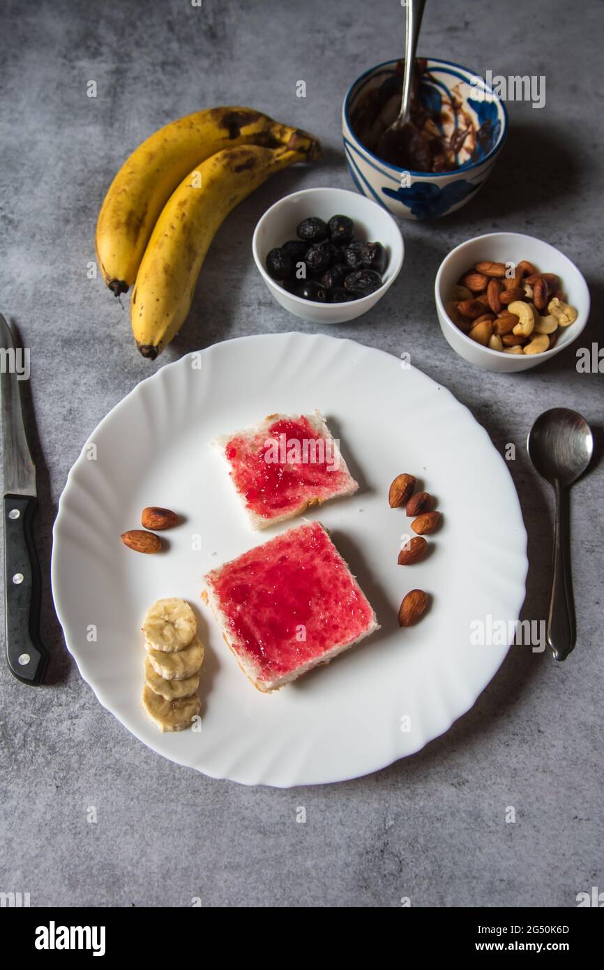 Vue de dessus du petit déjeuner sain. Mise au point sélective. Banque D'Images