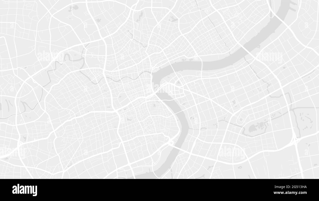 Carte d'arrière-plan vectorielle de la ville de Shanghai, blanc et gris clair, illustration de la cartographie des rues et de l'eau. Format écran large, design numérique plat Illustration de Vecteur