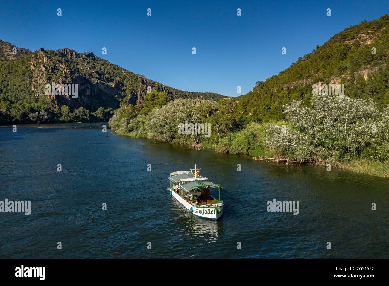 Navigation sur l'Ebre avec le luth de Benifallet (Baix Ebre, Tarragone, Catalogne, Espagne) ESP: Navegando por el río Ebro con el laúd de Benifallet Banque D'Images