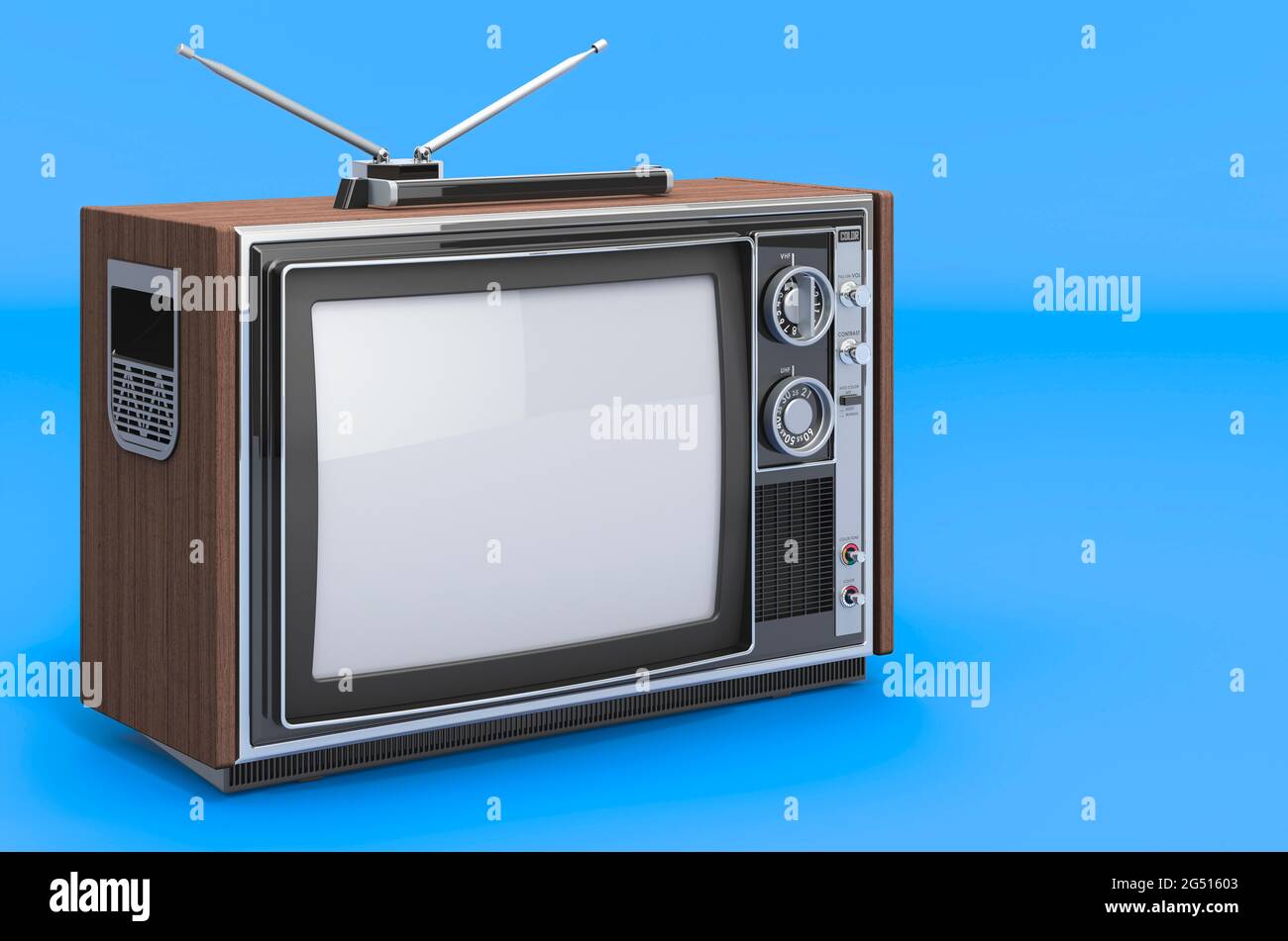 Téléviseur rétro sur fond bleu, rendu 3D Banque D'Images Téléviseur rétro sur fond bleu, rendu 3D Banque D'Images
