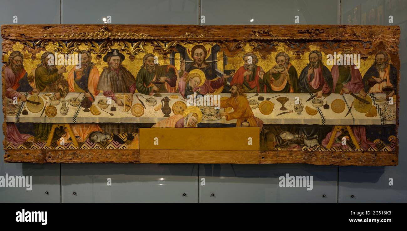 Musée Solsona. Espace dédié à l'art gothique retable de la Cène dans l'église de Santa Constança de Linya, à Navès (Catalogne, Espagne) Banque D'Images