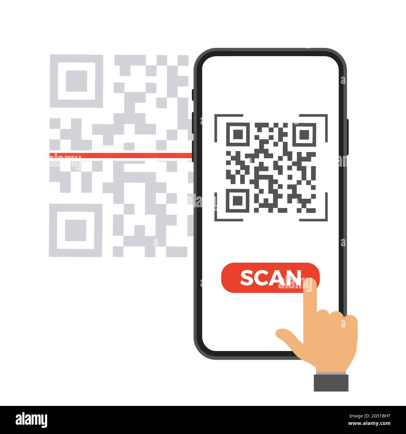 Main avec téléphone scannant le code qr. Icône de style plat. Illustration vectorielle Illustration de Vecteur