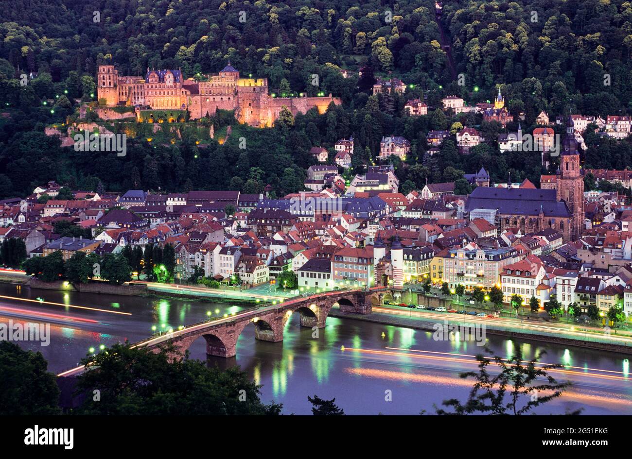 Vue aérienne de la vieille ville de Heidelberg et de la rivière Neckar, Bade-Wurtemberg, Allemagne Banque D'Images
