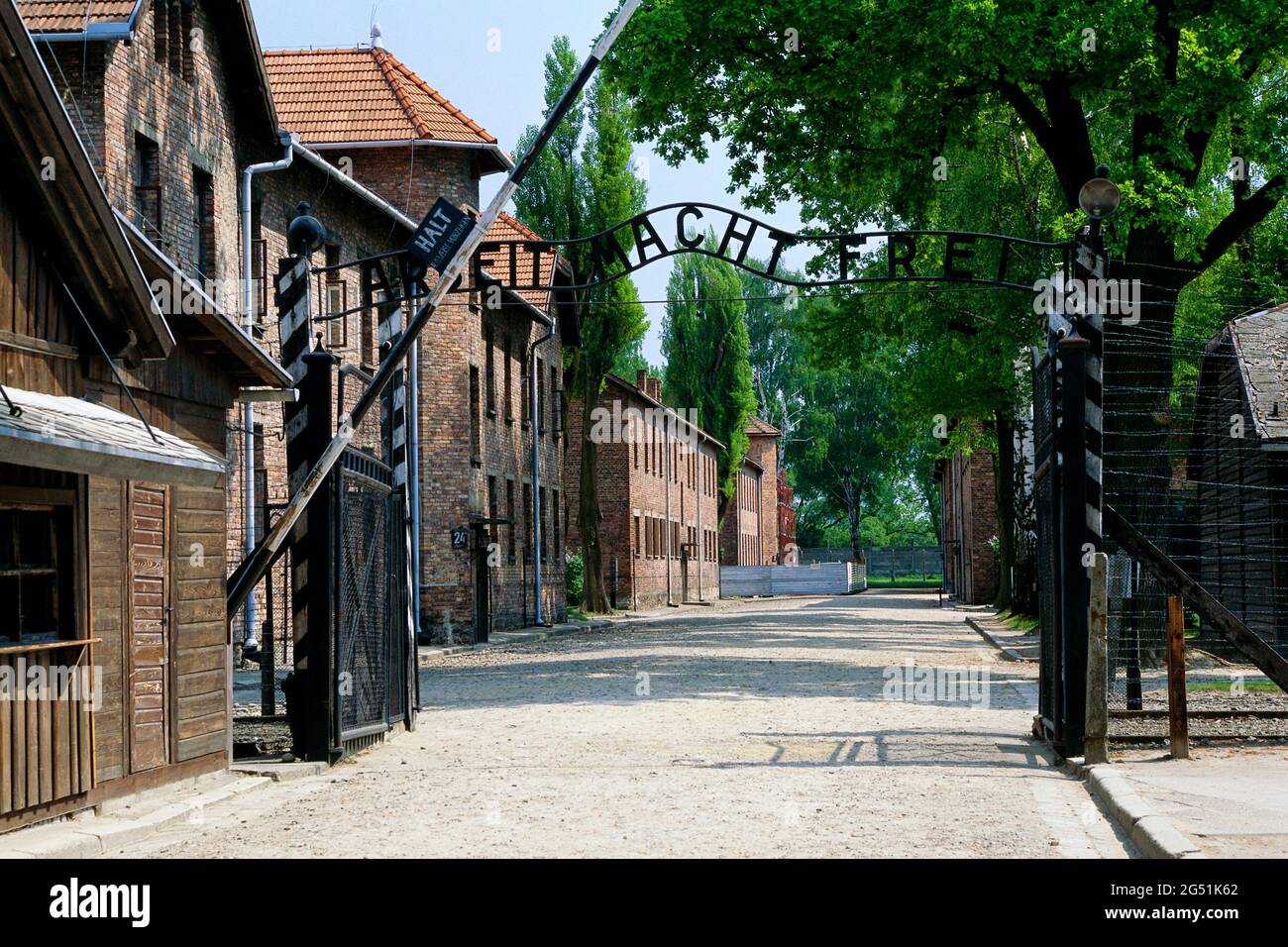 Entrée au camp de concentration d'Auschwitz, Oswiecim, petite Pologne Voivodeship, Pologne Banque D'Images