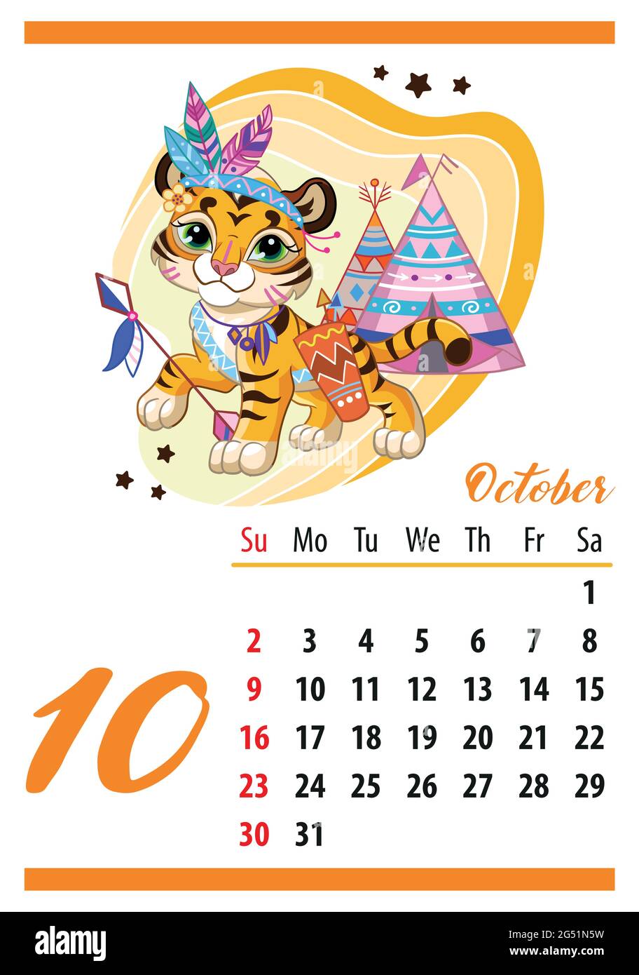 Mes De Octubre 2022 Calendrier mural pour 2022, octobre. Mignon dessin animé tigre cub dans un  costume indien. Le symbole de l'année. Caractère animal. Illustration à  vecteur de couleur. Petit Image Vectorielle Stock - Alamy