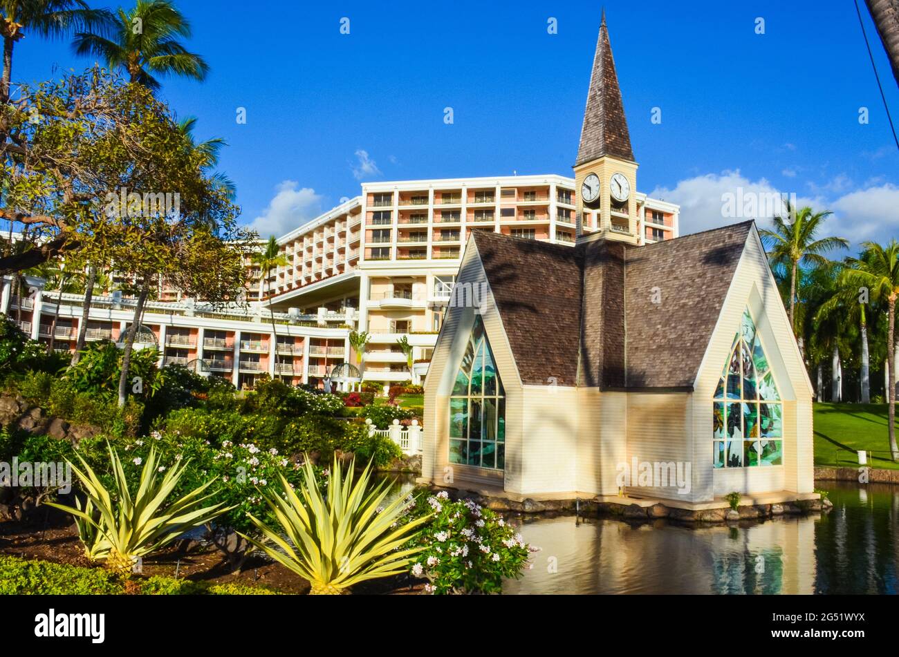 Chapelle Wailea Seaside au Grand Wailea Waldorf Astoria Resort. Banque D'Images