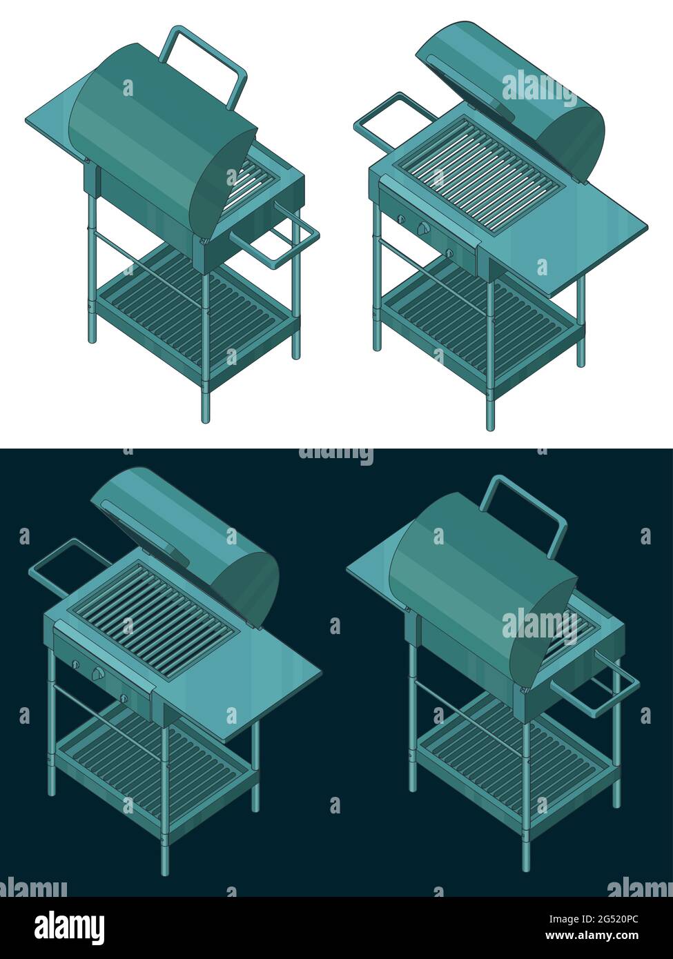 Illustration vectorielle stylisée de dessins isométriques de couleur de grill et barbecue Illustration de Vecteur