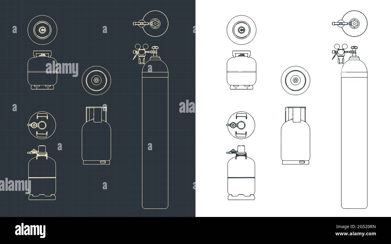 Illustration vectorielle stylisée d'un ensemble de modèles de bouteilles de gaz Illustration de Vecteur