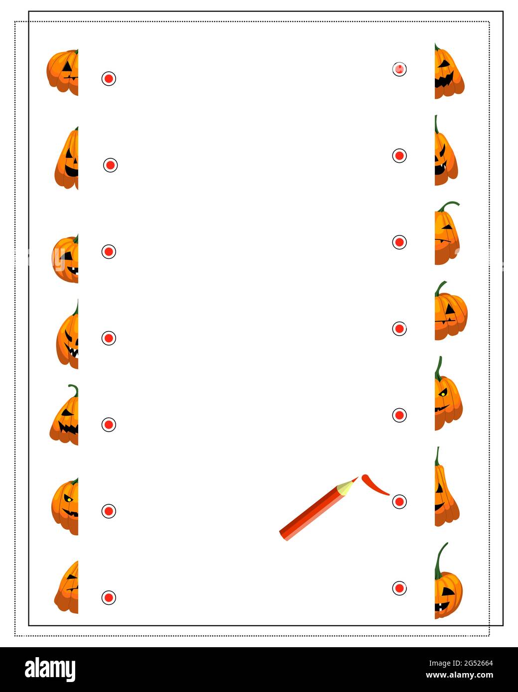 Un jeu logique pour les enfants trouver les moitiés droite d'une citrouille, Halloween, automne. Vecteur isolé sur un fond blanc. Illustration de Vecteur