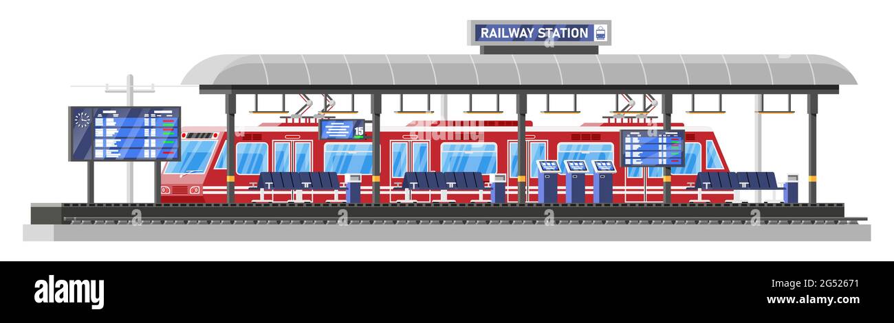 Gare moderne avec train à grande vitesse Illustration de Vecteur