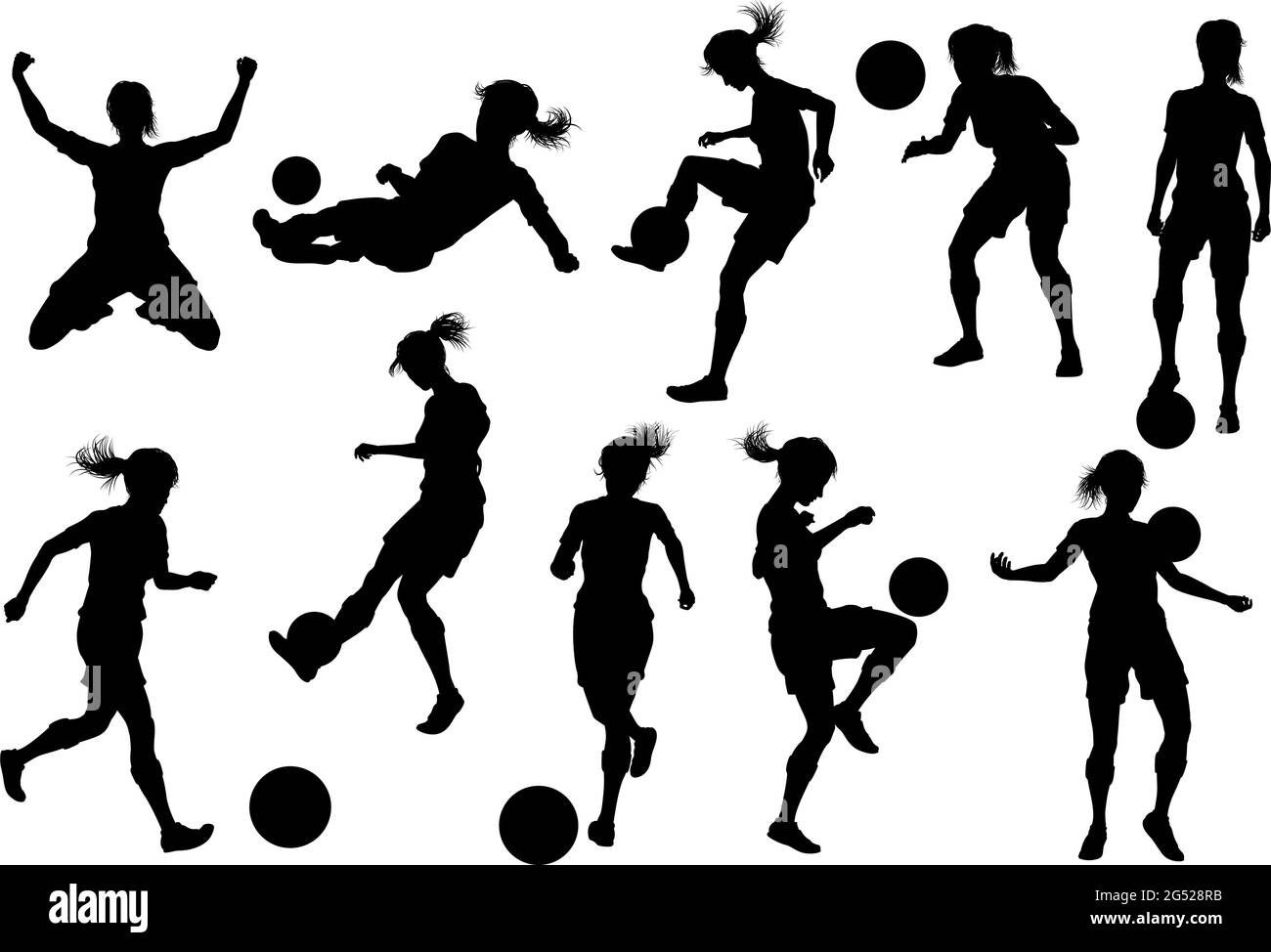 Ensemble Silhouette femme joueur de football féminin Illustration de Vecteur