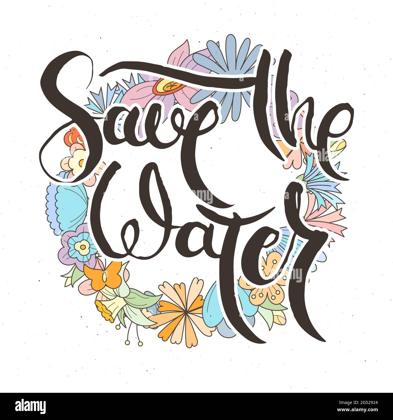 Sauver l'eau. Carte de grillage à la main avec fond de fleur. Lettres de style rétro faites main. Typographie vectorielle vintage dessinée à la main Ill Illustration de Vecteur