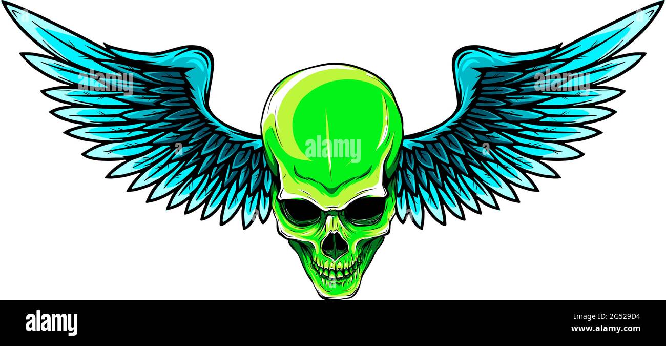 Illustration vectorielle du crâne avec ailes d'oiseau Illustration de Vecteur