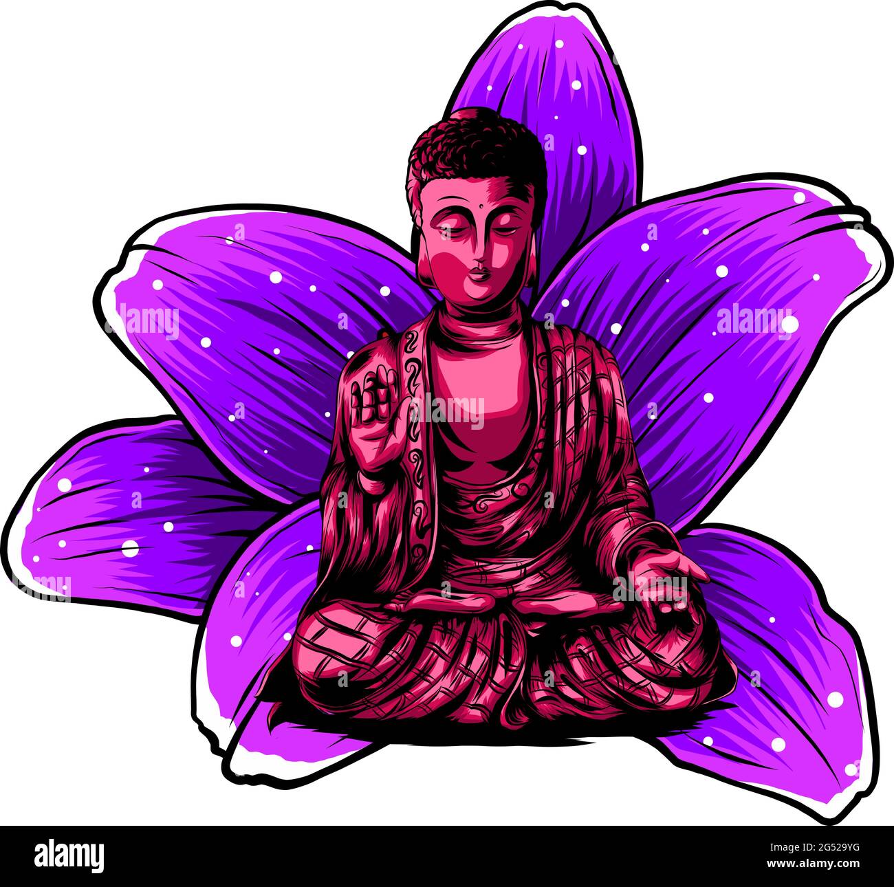 Bouddha assis sur un fond de lotus vecteur illustartion Illustration de Vecteur
