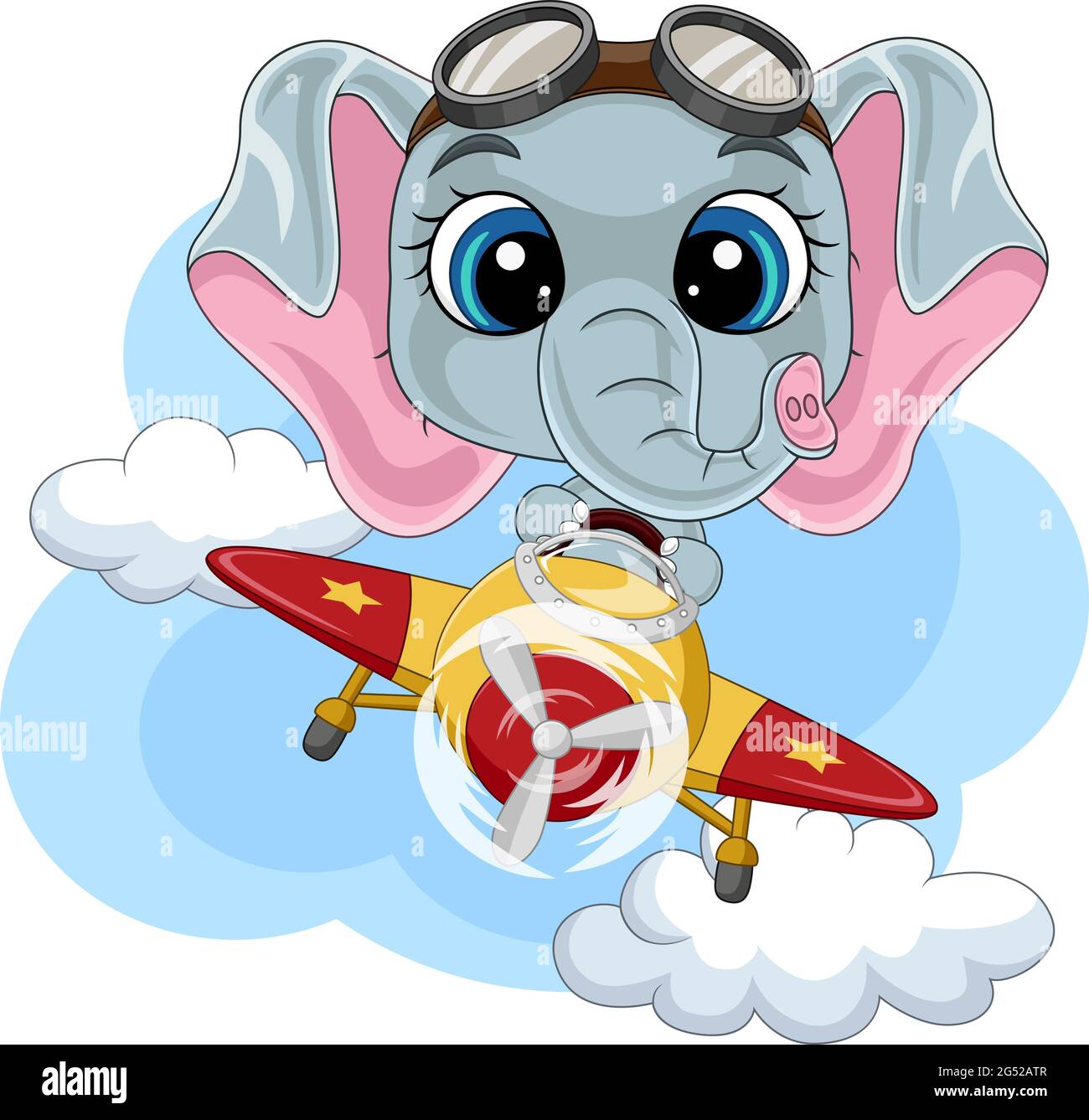 Dessin animé bébé éléphant opérant un avion Illustration de Vecteur