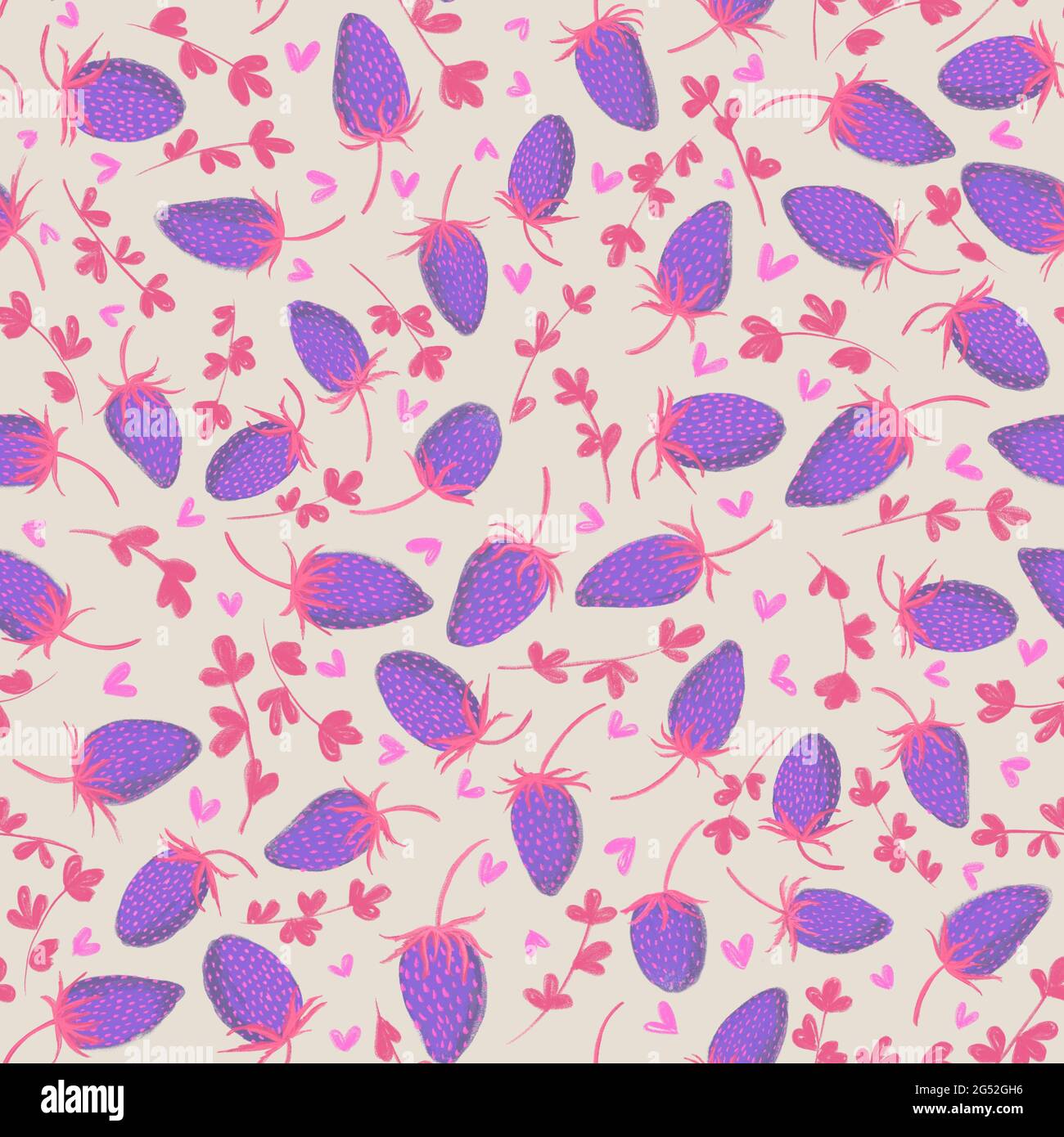 Fraises sauvages dessinées à la main sans couture. Tissu, papier peint, motif de surface. Photo de haute qualité Banque D'Images