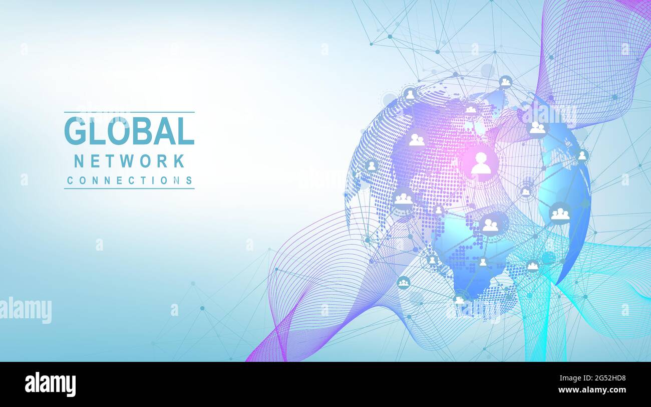 Connexion au réseau mondial de l'entreprise. Concept de composition de points et de lignes de la carte mondiale de l'entreprise mondiale. Technologie Internet mondiale. Big Data Illustration de Vecteur