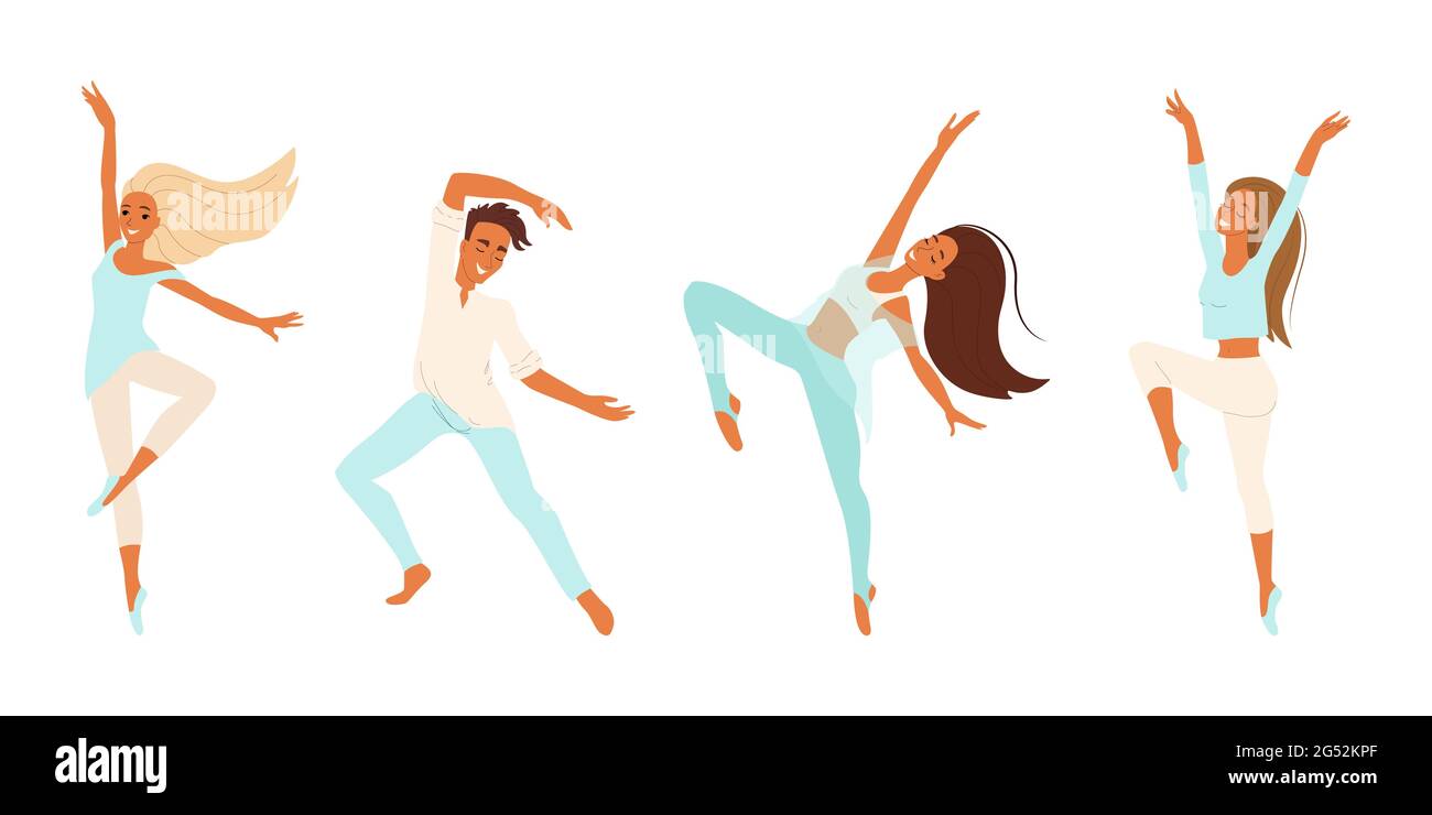 Danseuses, danseuses, jeunes filles et garçons engagés dans la danse