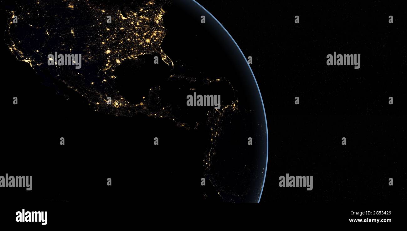 Vue de l'Amérique du Nord la nuit dans la planète terrestre tournant de l'espace Banque D'Images