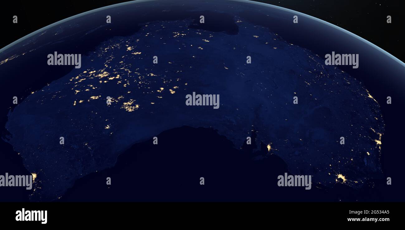 L'Australie de nuit dans la planète Terre tournant de l'espace Banque D'Images