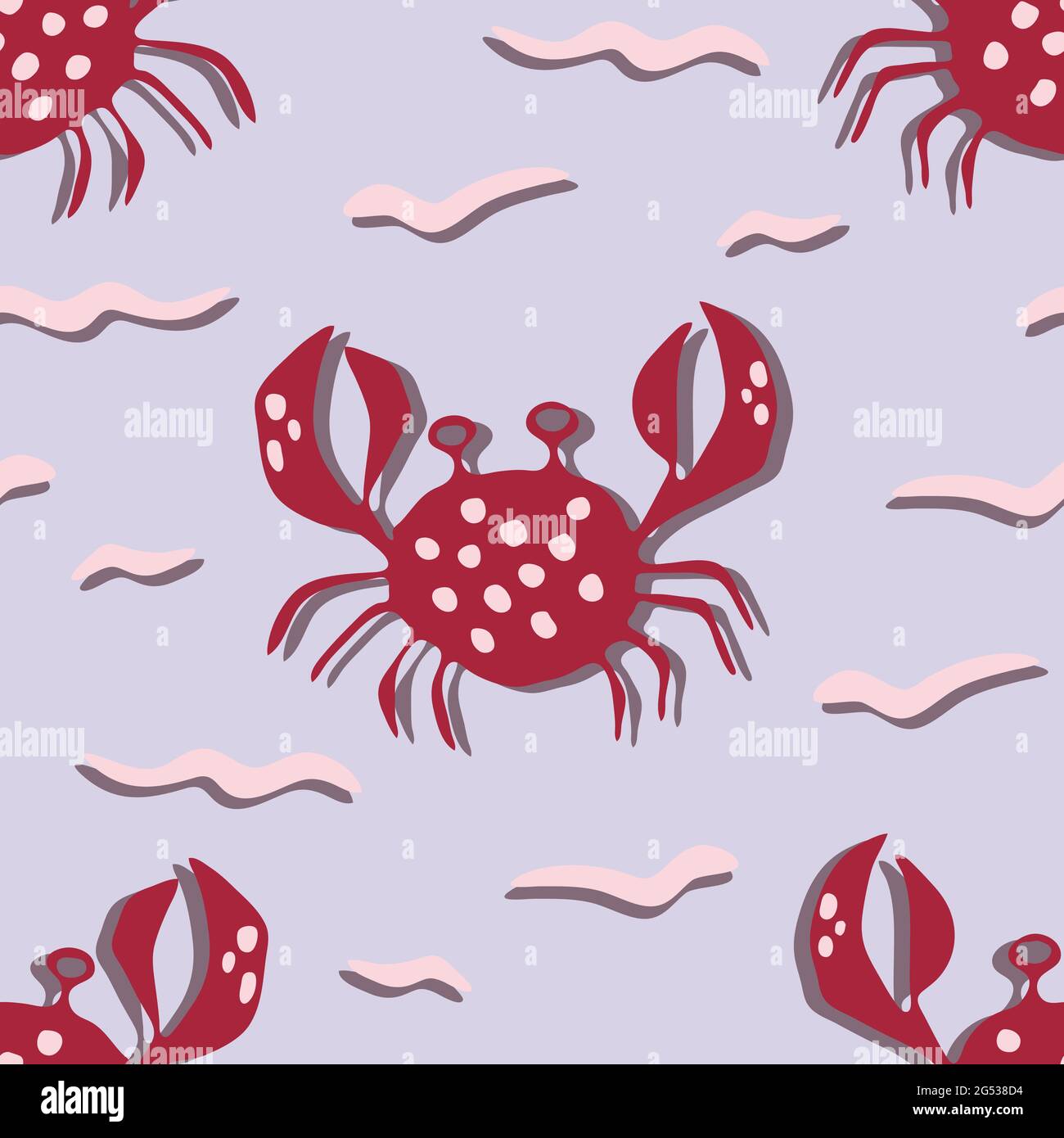 Motif vectoriel sans couture avec crabes sur fond bleu. Papier peint à motif homard simple dessiné à la main. Textile de mode SEA LIFE. Illustration de Vecteur