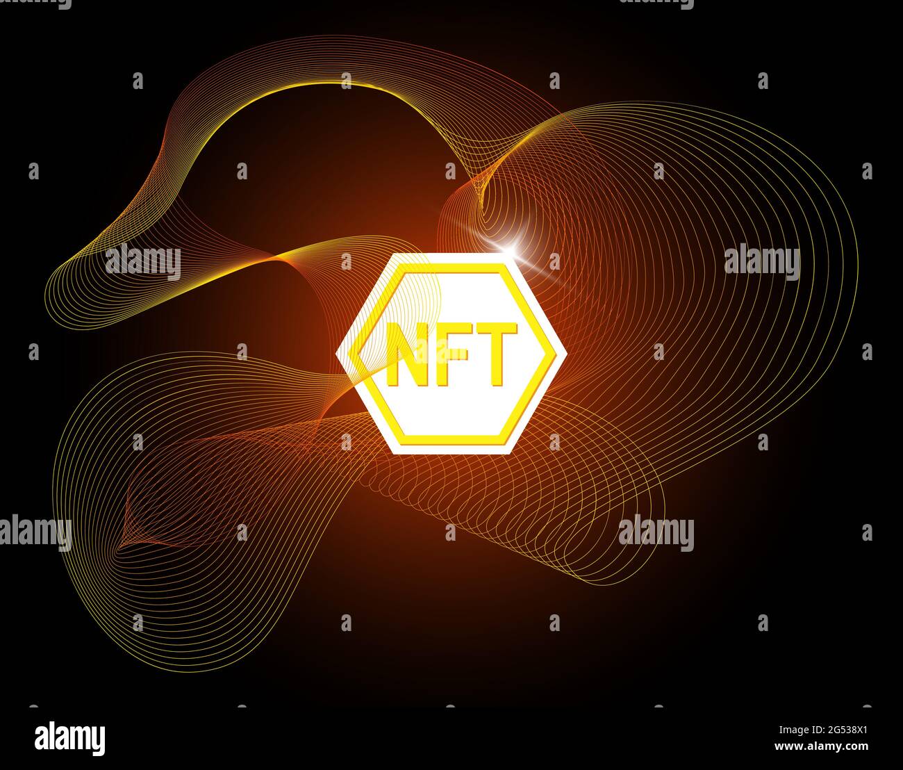 Jeton non fongible NFT sur fond abstrait linéaire rayé.Argent en ligne pour acheter poster d'art exclusif.Payez pour des objets de collection uniques dans la bannière de jeux.Technologie blockchain crypto coin vecteur eps Illustration de Vecteur