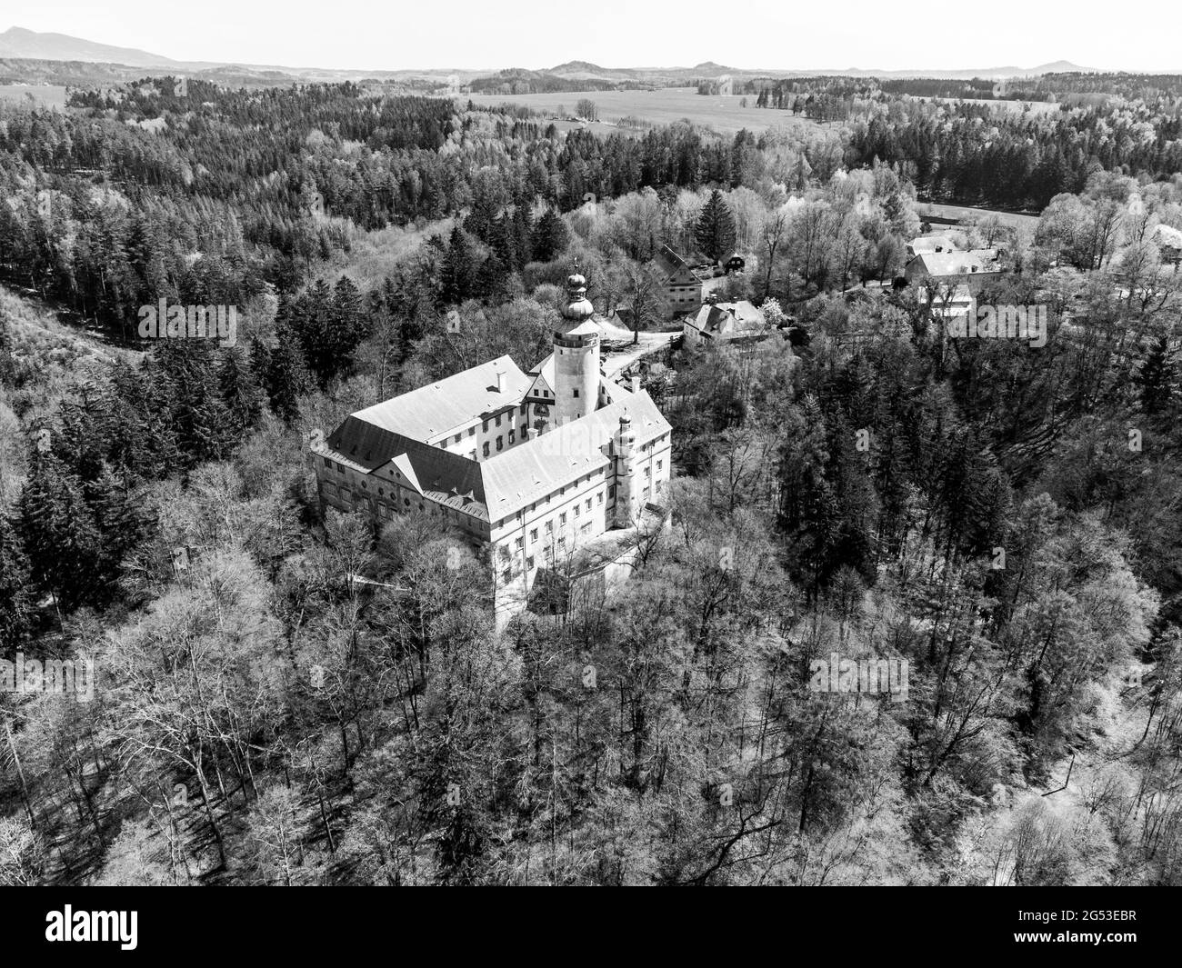 Vue aérienne du château de Lemberk Banque D'Images