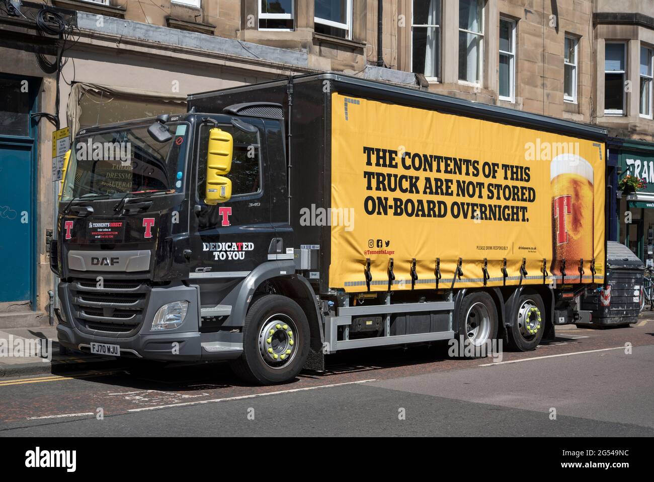 Camion de livraison Tennents Lager, Édimbourg, Écosse, Royaume-Uni. Banque D'Images