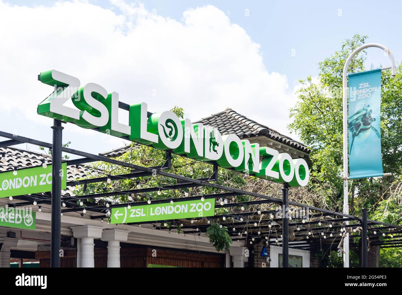 Entrée au zoo de Londres ZSL, Regent's Park, City of Westminster, Greater London, Angleterre, Royaume-Uni Banque D'Images