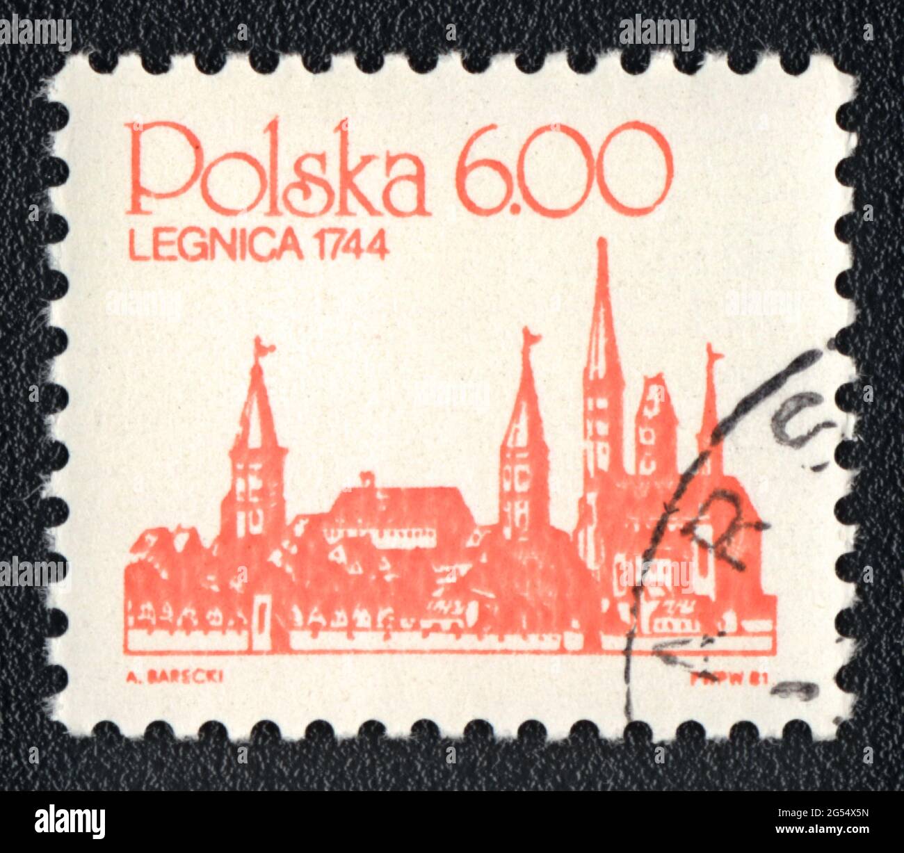 Un timbre imprimé en Pologne montre Legnica 1744, Pologne, vers 1981 Banque D'Images