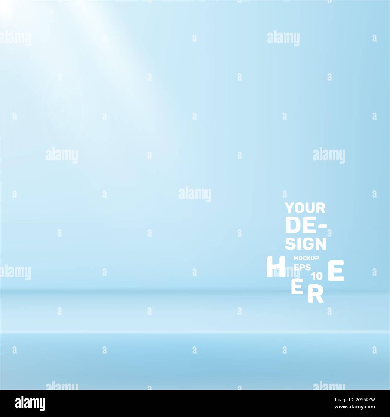 Plate-forme abstraite bleu pastel, fond dégradé avec faisceaux de spots et lumière bokeh. Illustration de Vecteur