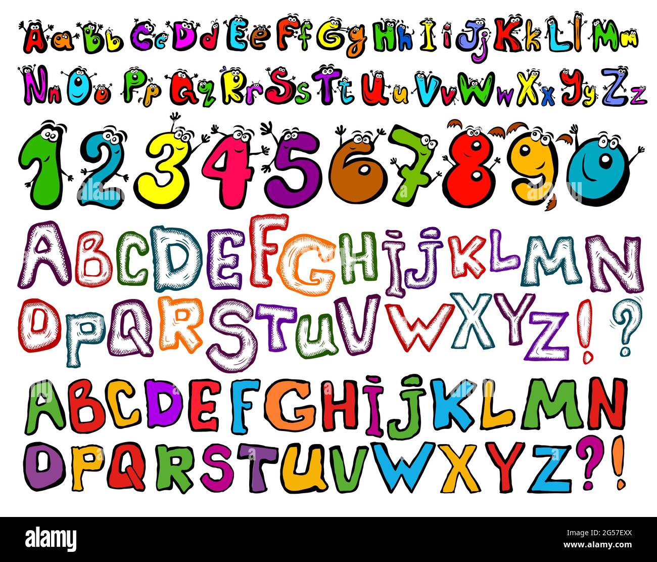 Lettres colorées. Lettres graphiques gaies. Alphabet joyeux et joyeux. Illustration vectorielle Illustration de Vecteur