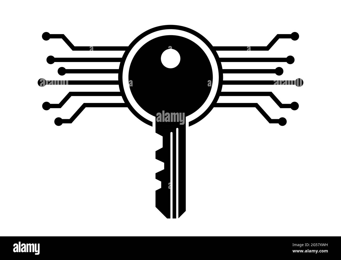 Clé d'accès de sécurité numérique avec icône d'illustration vectorielle des éléments de circuit Illustration de Vecteur