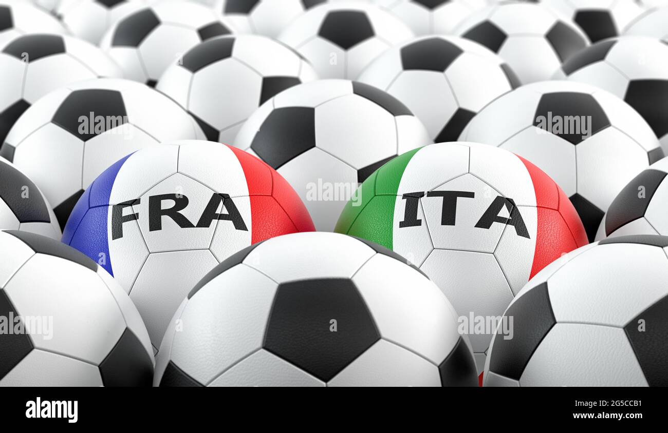 Italie contre France Match de football - balles en cuir en France et en  Italie couleurs nationales. Rendu 3D Photo Stock - Alamy