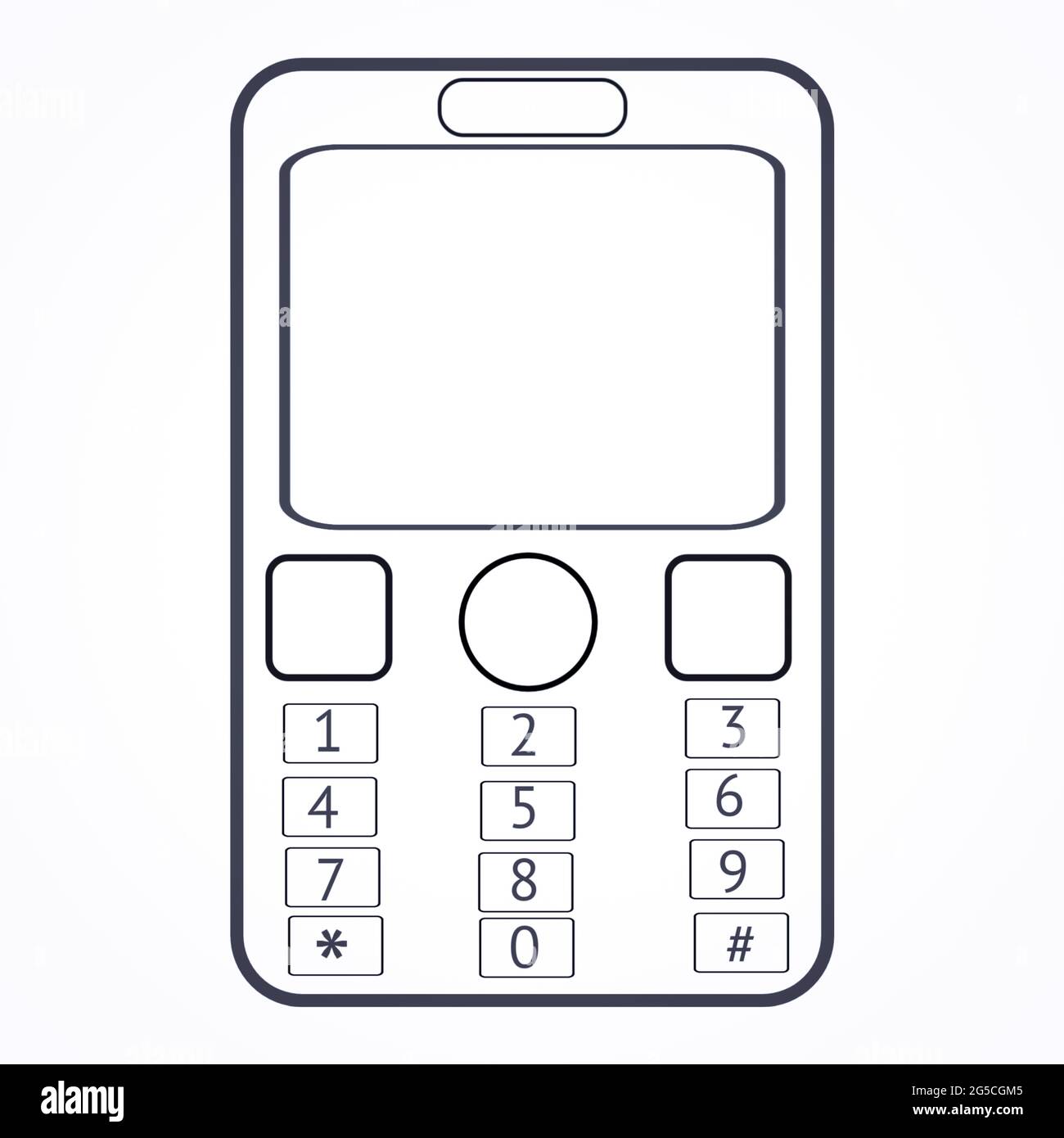 Illustration d'un téléphone portable avec boutons sur fond blanc Banque D'Images