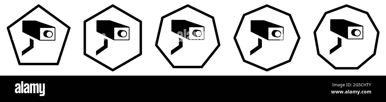 Icône de caméra CCTV dans les polygones avec un nombre différent de bords. Panneau de surveillance Illustration de Vecteur