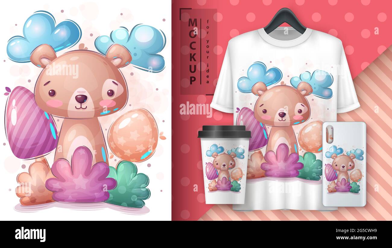 Affiche et marchandisage de l'ours dans le Bush. Illustration de Vecteur