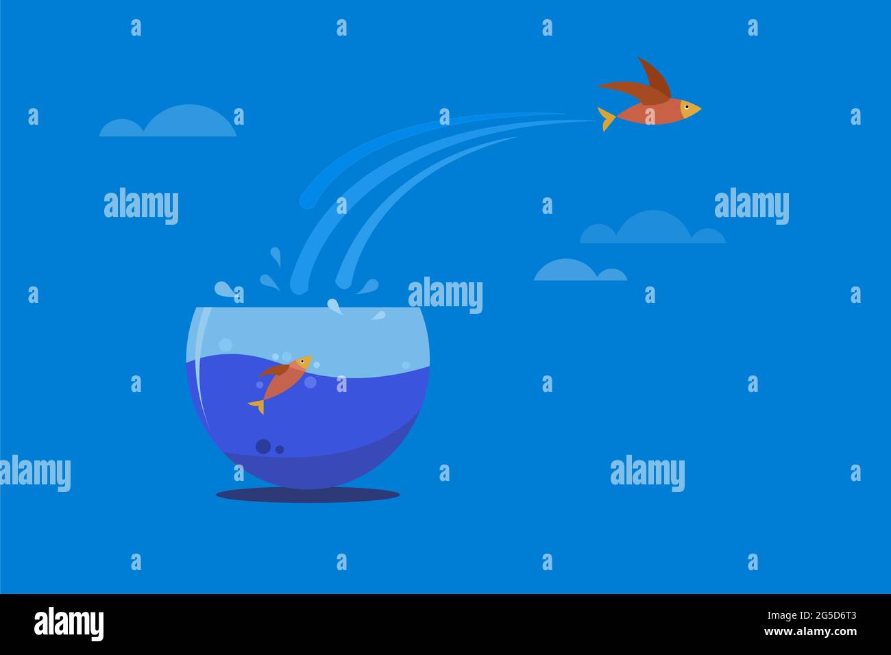 Un poisson volant d'un bol. Concept de liberté Illustration de Vecteur