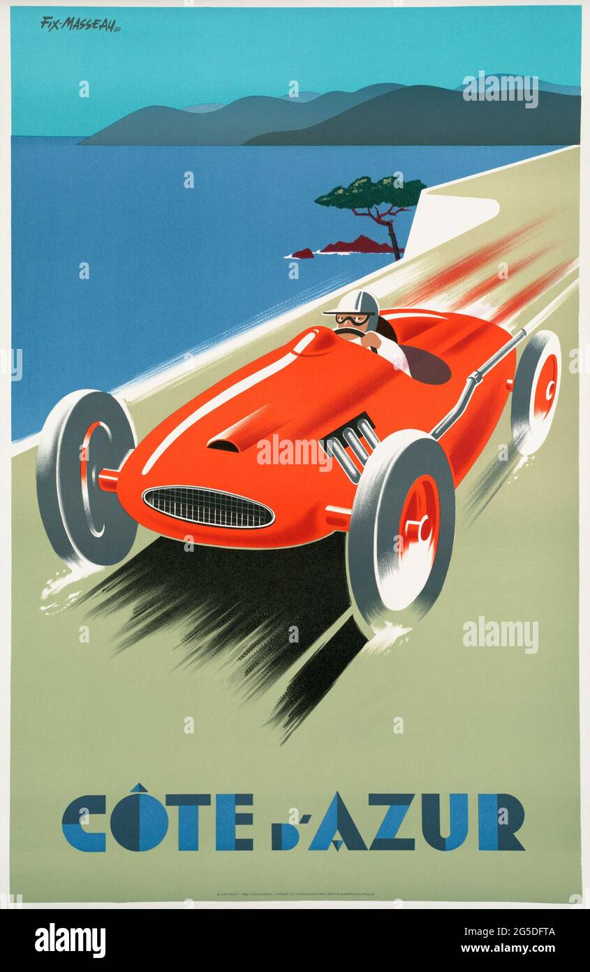 Une affiche de voyage vintage pour la Côte d'Azur, France Banque D'Images