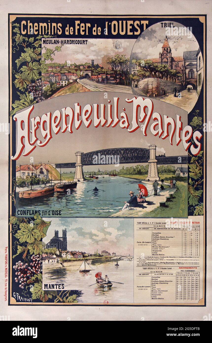 Une affiche de voyage vintage pour le voyage en train d'Argenteuil à nantes, France Banque D'Images