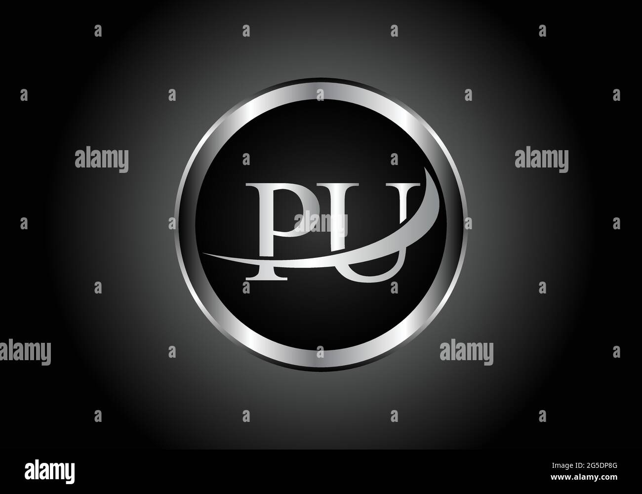 Lettre argentée combinaison de pu métal logo de l'alphabet avec la couleur grise sur le noir et blanc dégradé design pour une entreprise ou une entreprise Illustration de Vecteur