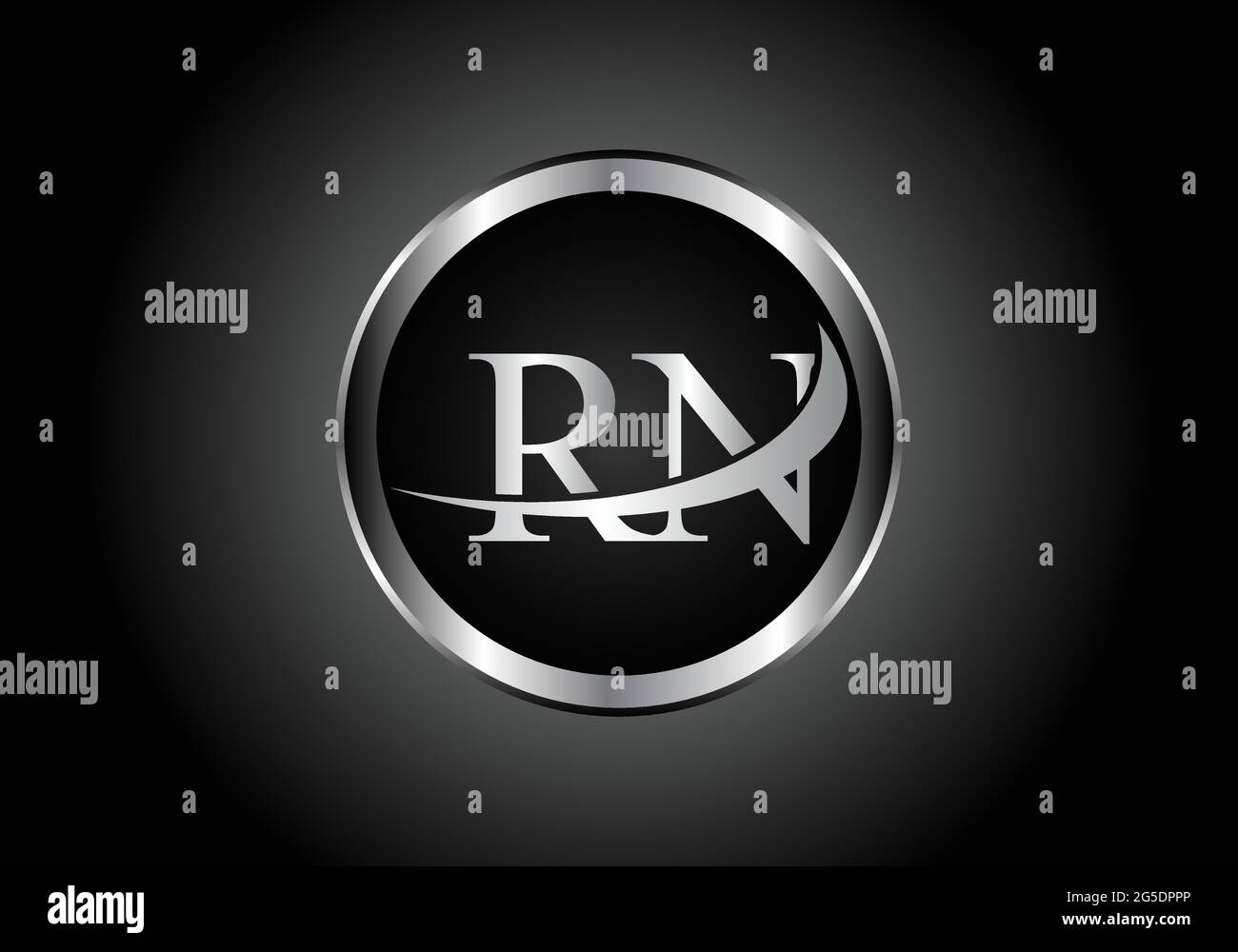 Lettre d'argent RN métal combinaison de logo de l'alphabet conception d'icône avec la couleur grise sur le noir et blanc dégradé design pour une entreprise ou une entreprise Illustration de Vecteur
