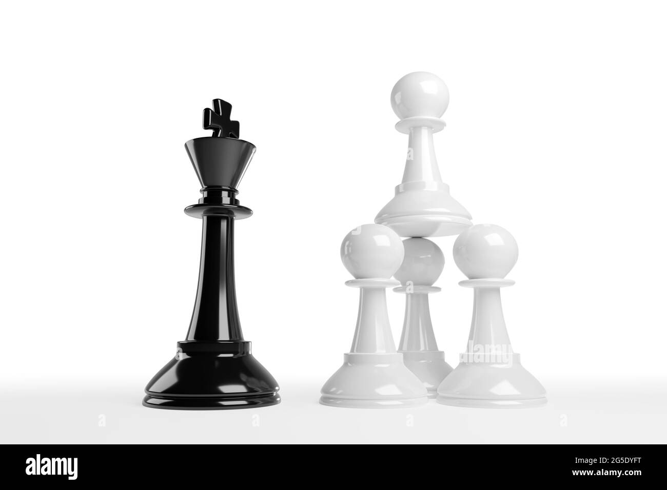 Les pions d'échecs empilés font face à un roi. Concept d'équipe de travail. illustration 3d. Banque D'Images